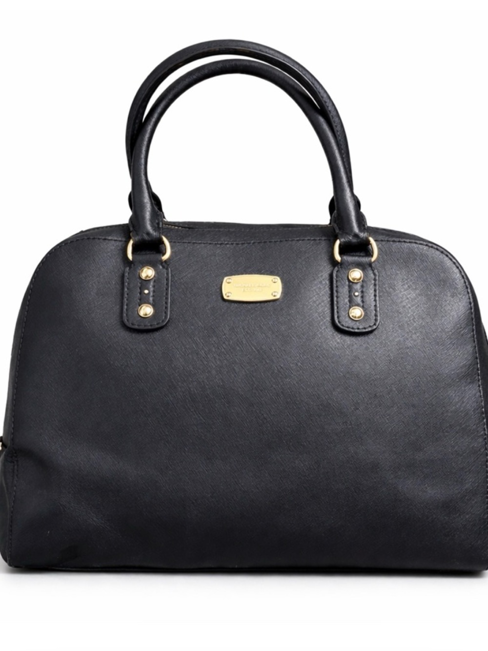 Michael Kors Black Leather Dome Satchel with Gold Hardware